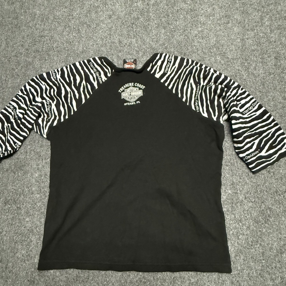 Harley Davidson Shirt Women XL Black 3/4 Sleeve Zebra Print Stuart Florida - Picture 5 of 8